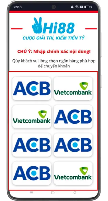 Bước 4: Chọn ngân hàng phù hợp để thao tác chuyển khoản.